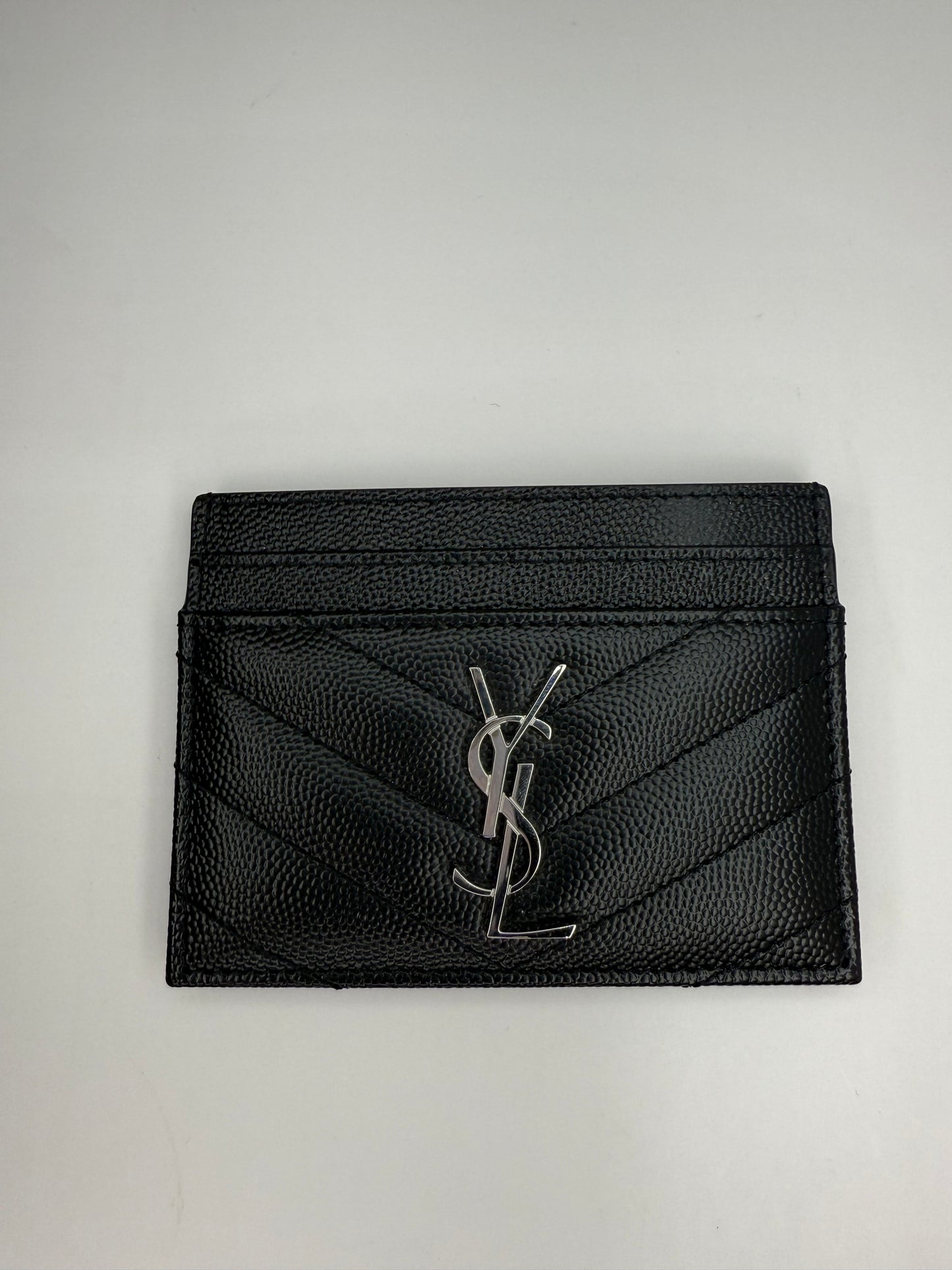 SAINT LAURENT Grain De Poudre Matelasse Chevron Monogram Credit Card Case