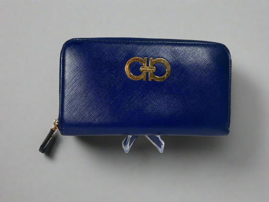FERRAGAMO Long Zippy Wallet- Blue