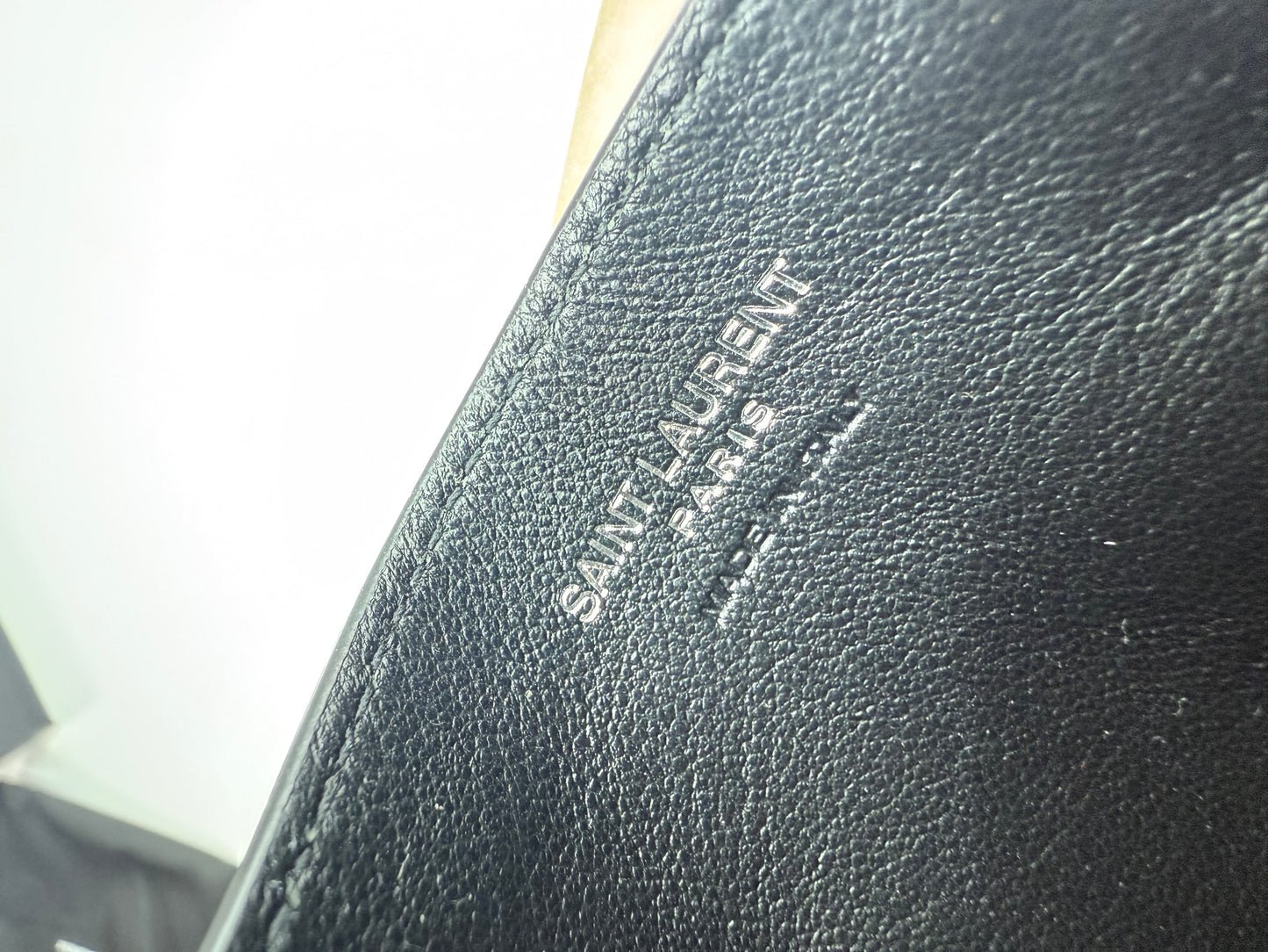 SAINT LAURENT Grain De Poudre Matelasse Chevron Monogram Credit Card Case