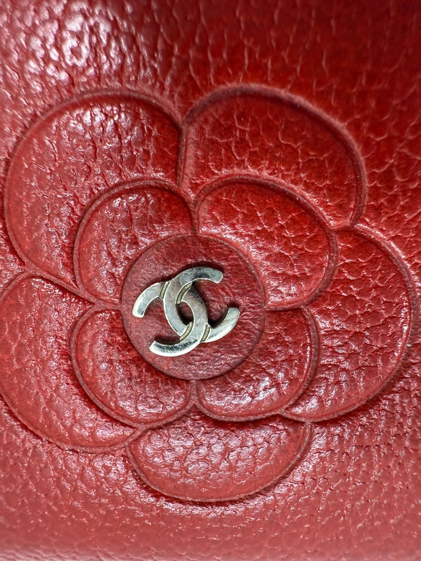 CHANEL Vintage Camellia Wallet Red