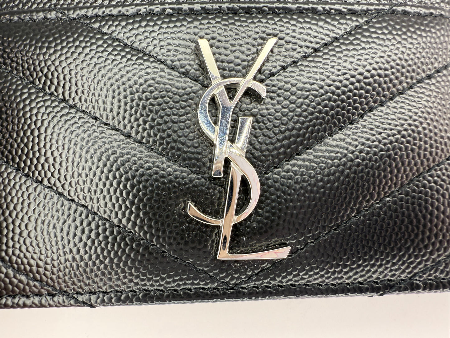SAINT LAURENT Grain De Poudre Matelasse Chevron Monogram Credit Card Case