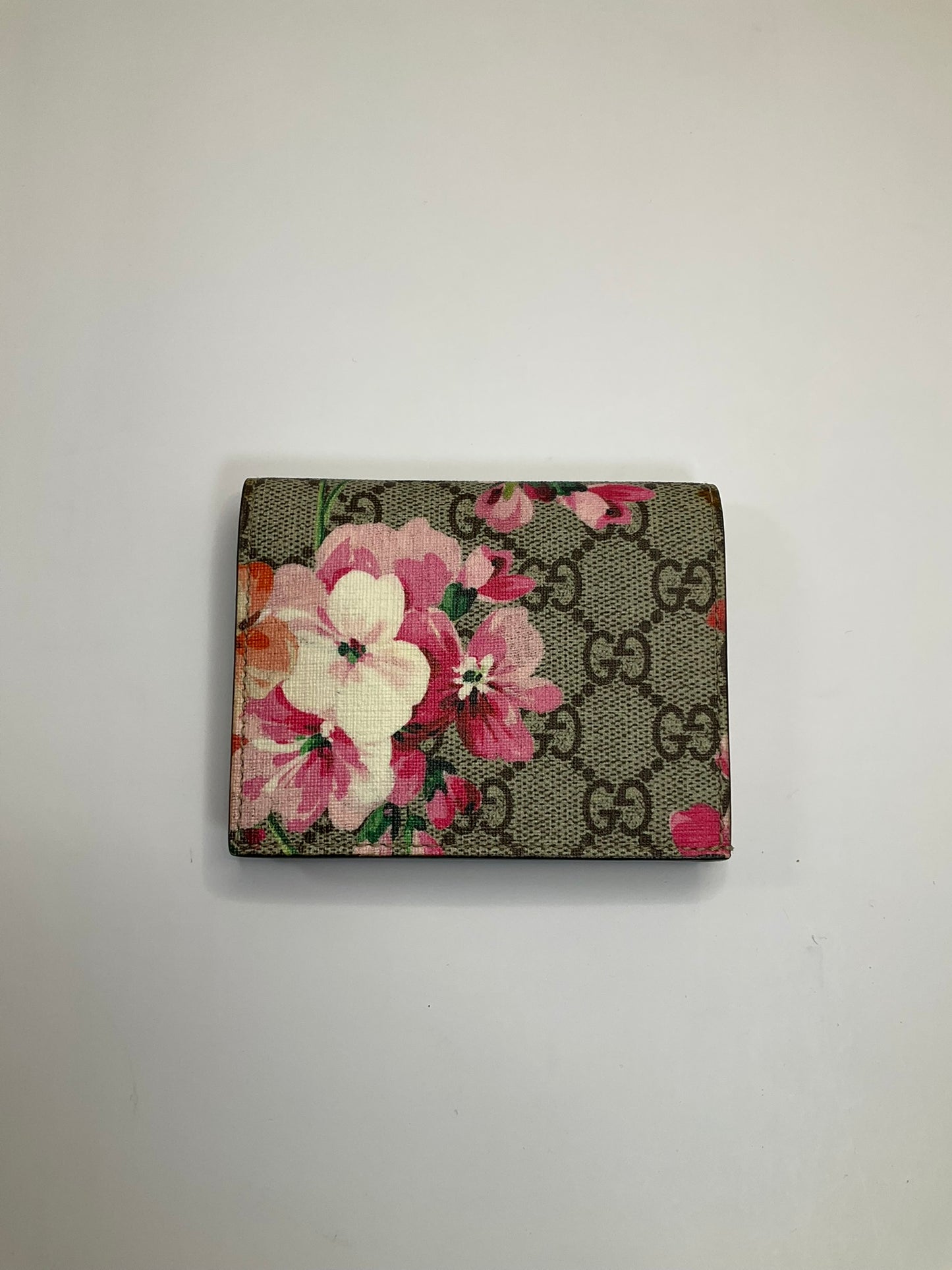 Gucci  GG Supreme Monogram Blooms Card Case Wallet Beige Multicolor Dry Rose