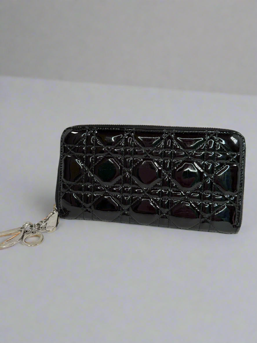 DIOR Cannage Quilted Patent Leather Zipper