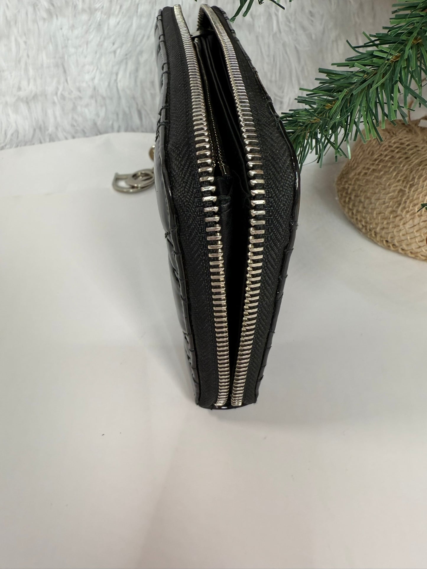 DIOR Cannage Quilted Patent Leather Zipper