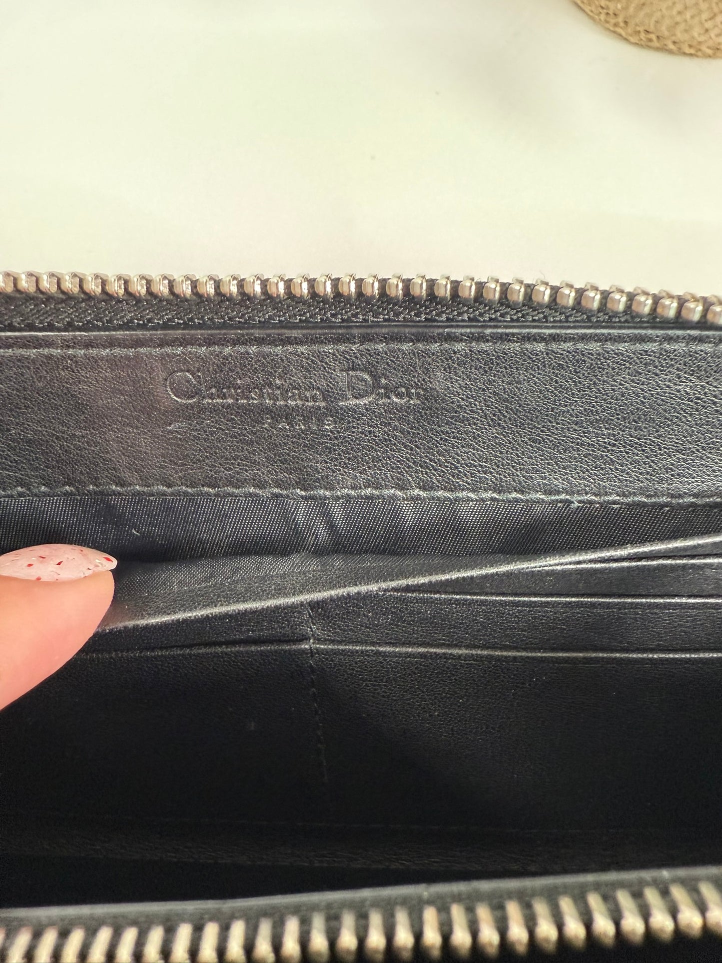 DIOR Cannage Quilted Patent Leather Zipper