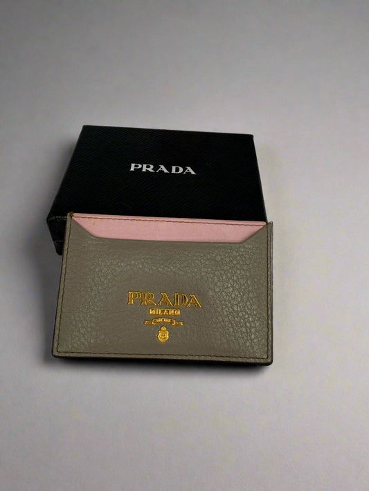 PRADA Grey and Pink Vitello Daino Card Holder