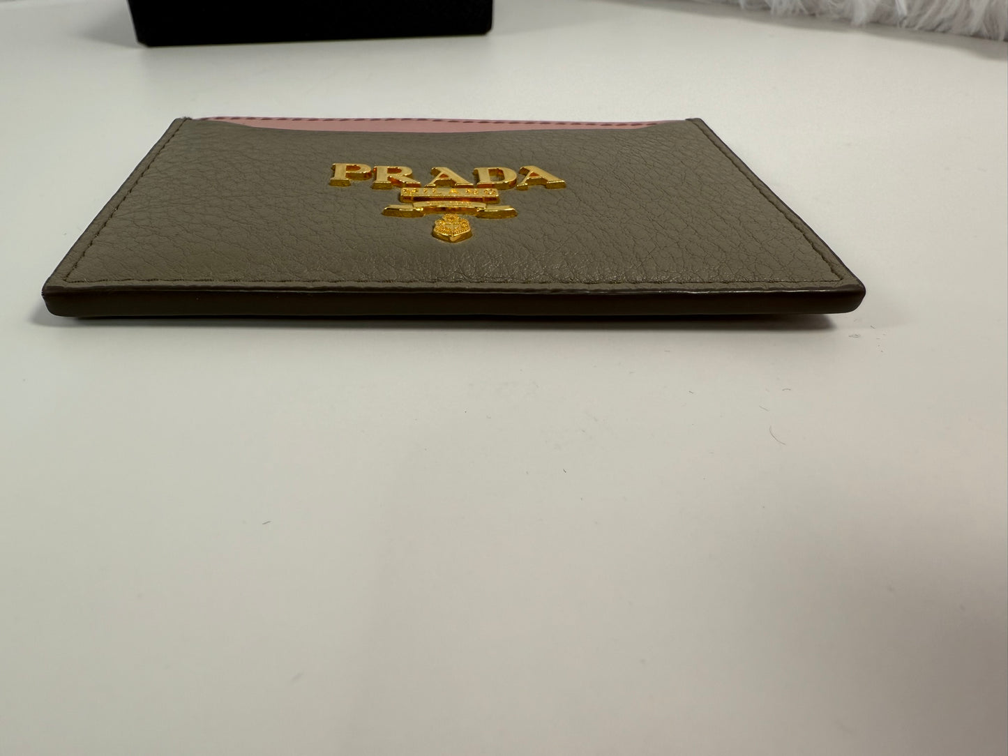 PRADA Grey and Pink Vitello Daino Card Holder