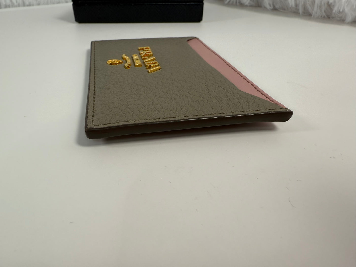 PRADA Grey and Pink Vitello Daino Card Holder