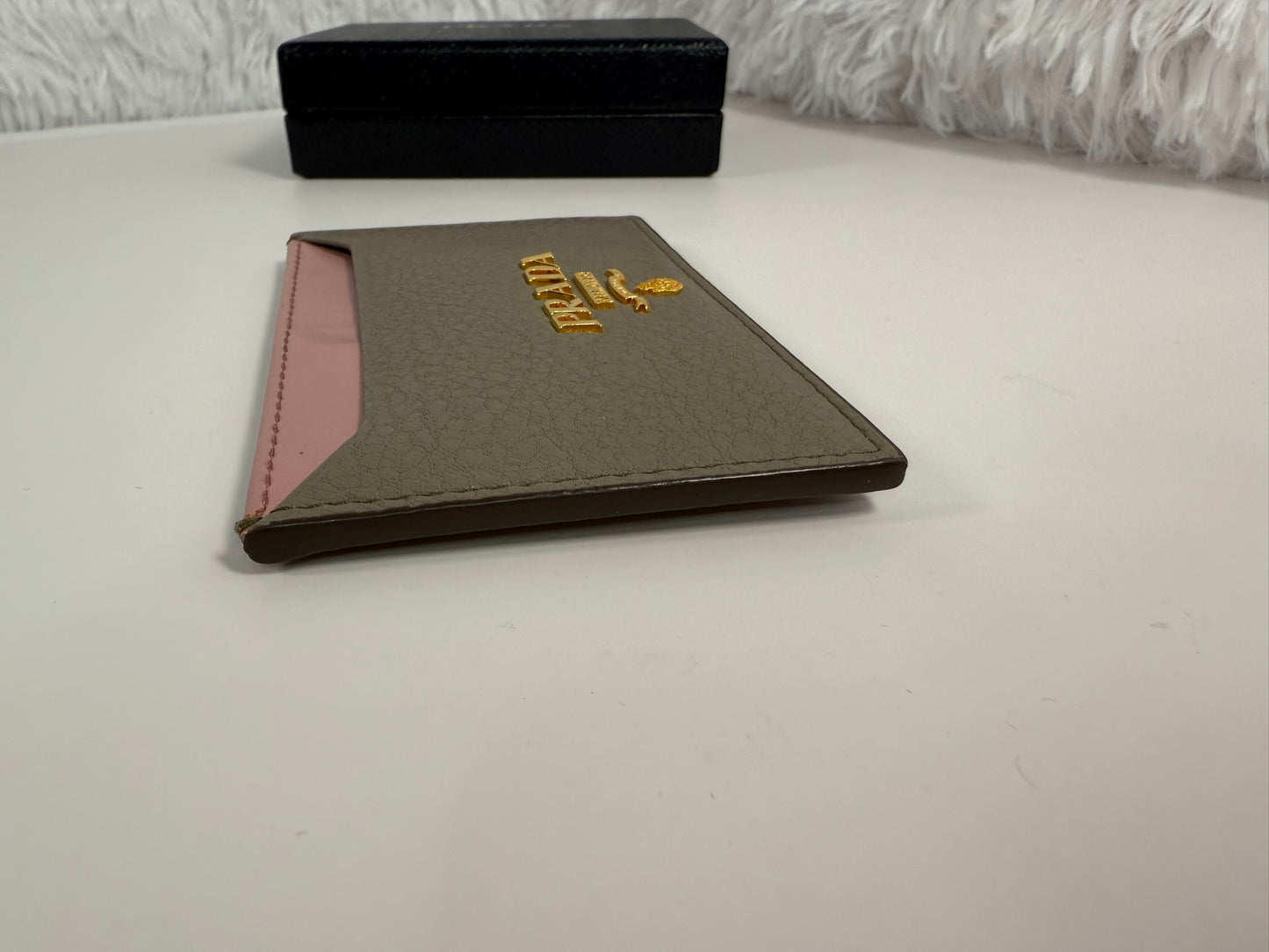 PRADA Grey and Pink Vitello Daino Card Holder
