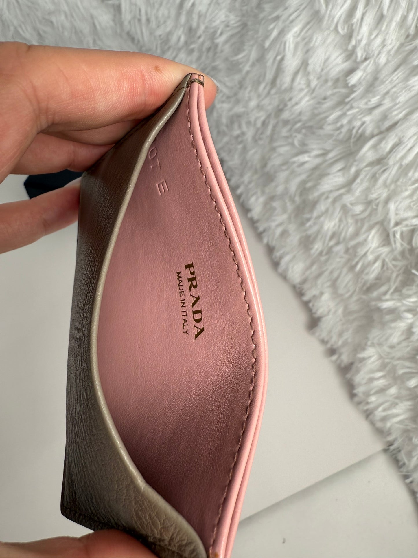 PRADA Grey and Pink Vitello Daino Card Holder