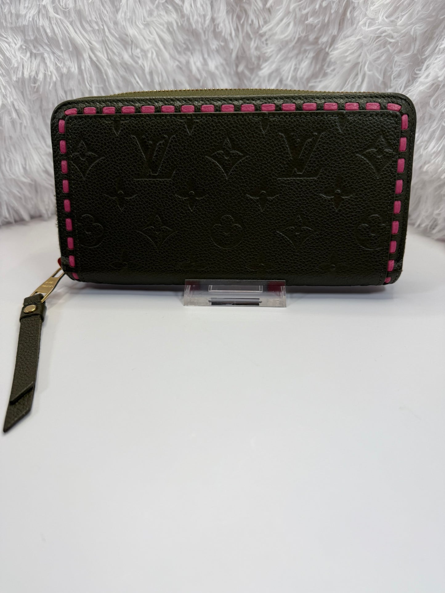 LOUIS VUITTON Olive and Pink Whipstitch Monogram Empreinte Leather Wallet