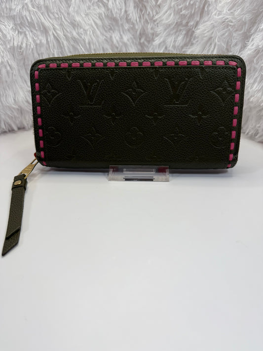 LOUIS VUITTON Olive and Pink Whipstitch Monogram Empreinte Leather Wallet