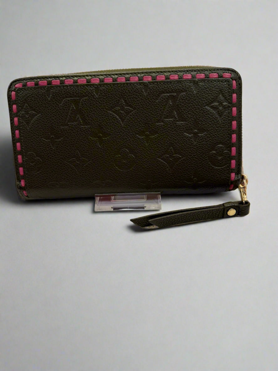 LOUIS VUITTON Olive and Pink Whipstitch Monogram Empreinte Leather Wallet