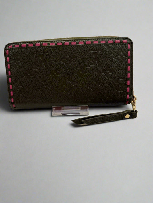 LOUIS VUITTON Olive and Pink Whipstitch Monogram Empreinte Leather Wallet
