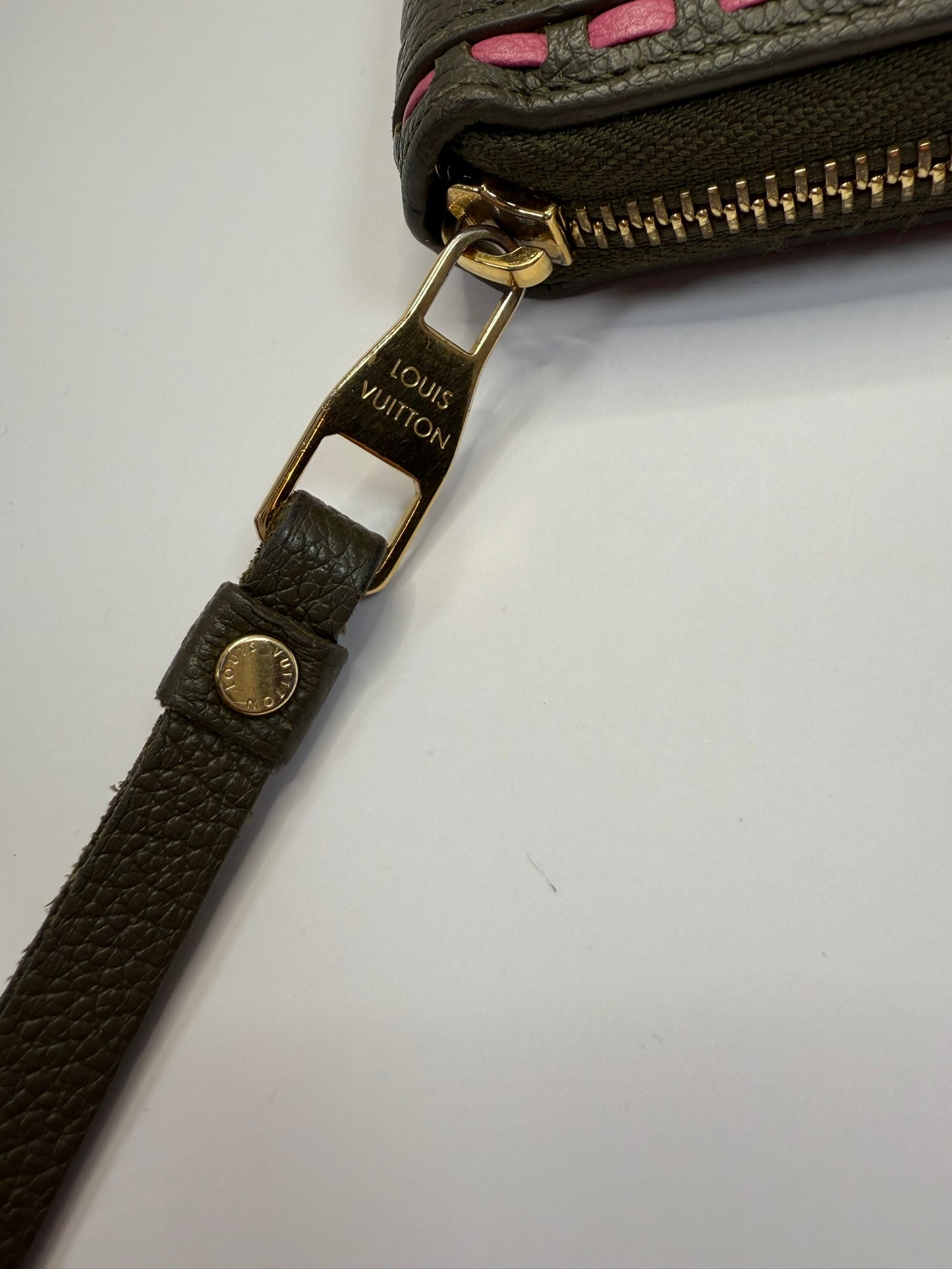 LOUIS VUITTON Olive and Pink Whipstitch Monogram Empreinte Leather Wallet