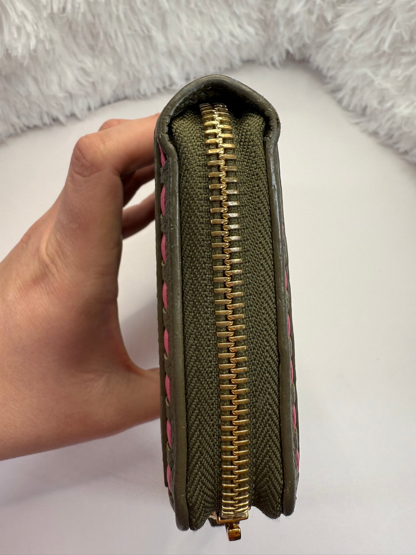 LOUIS VUITTON Olive and Pink Whipstitch Monogram Empreinte Leather Wallet