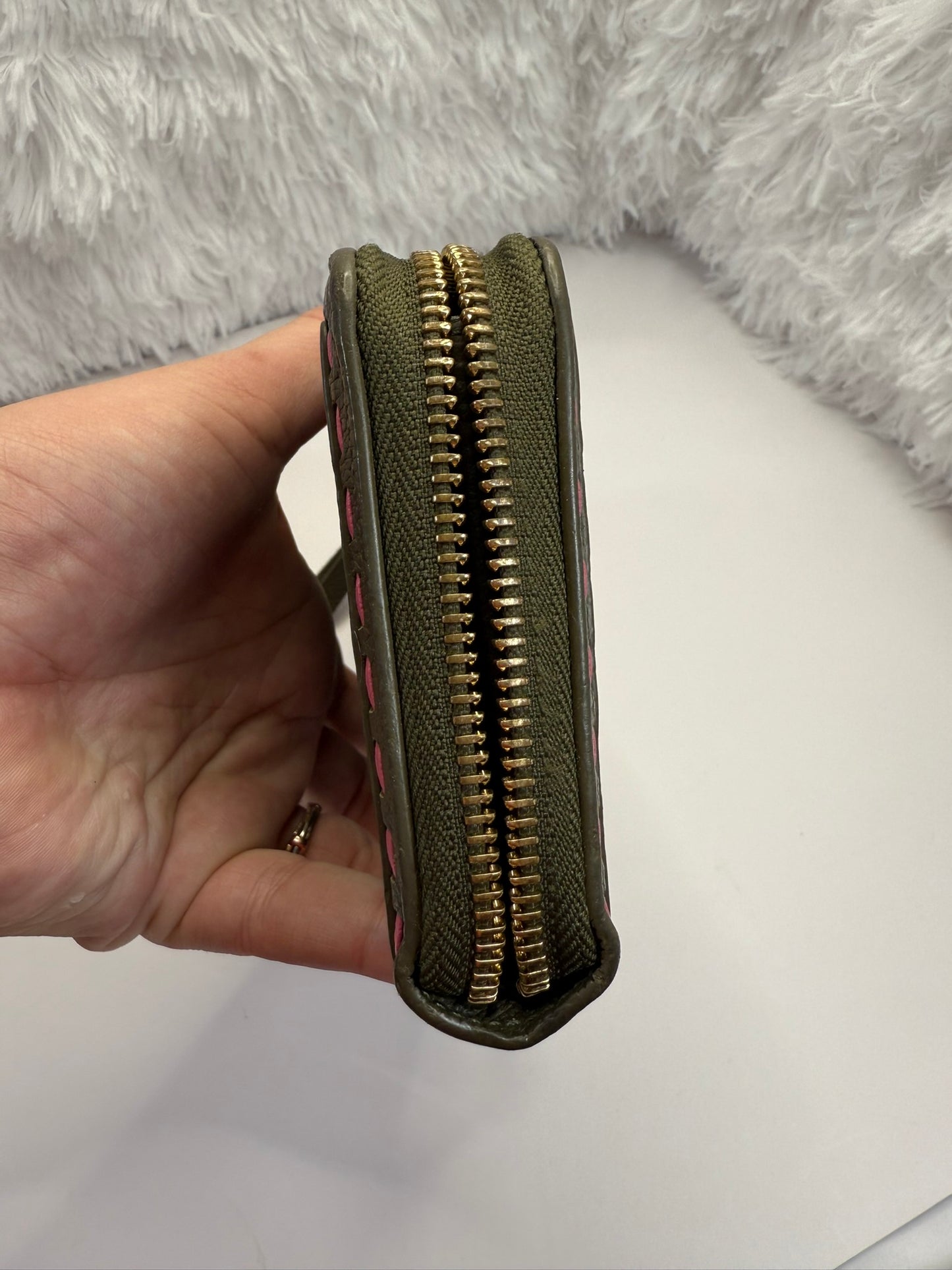 LOUIS VUITTON Olive and Pink Whipstitch Monogram Empreinte Leather Wallet