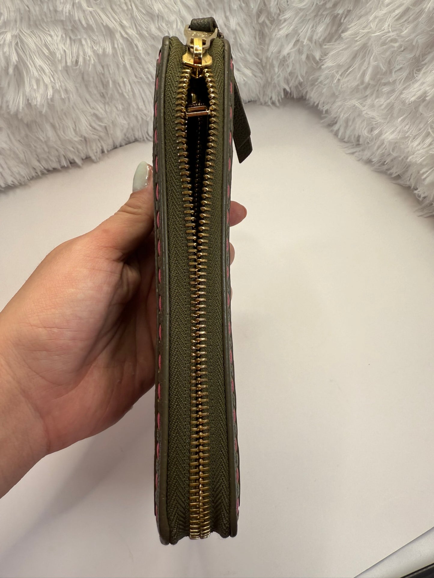 LOUIS VUITTON Olive and Pink Whipstitch Monogram Empreinte Leather Wallet