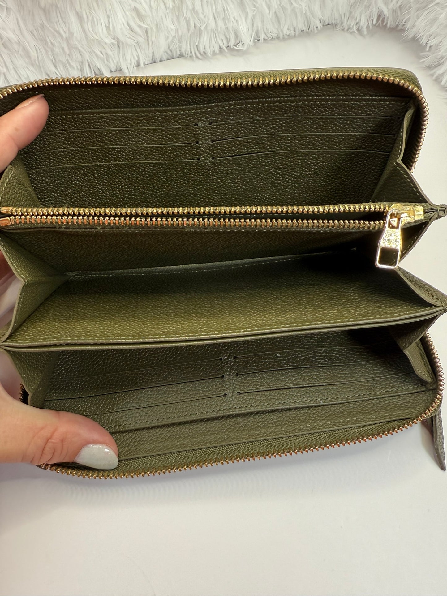 LOUIS VUITTON Olive and Pink Whipstitch Monogram Empreinte Leather Wallet