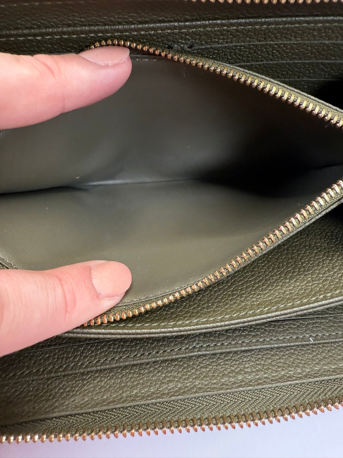LOUIS VUITTON Olive and Pink Whipstitch Monogram Empreinte Leather Wallet