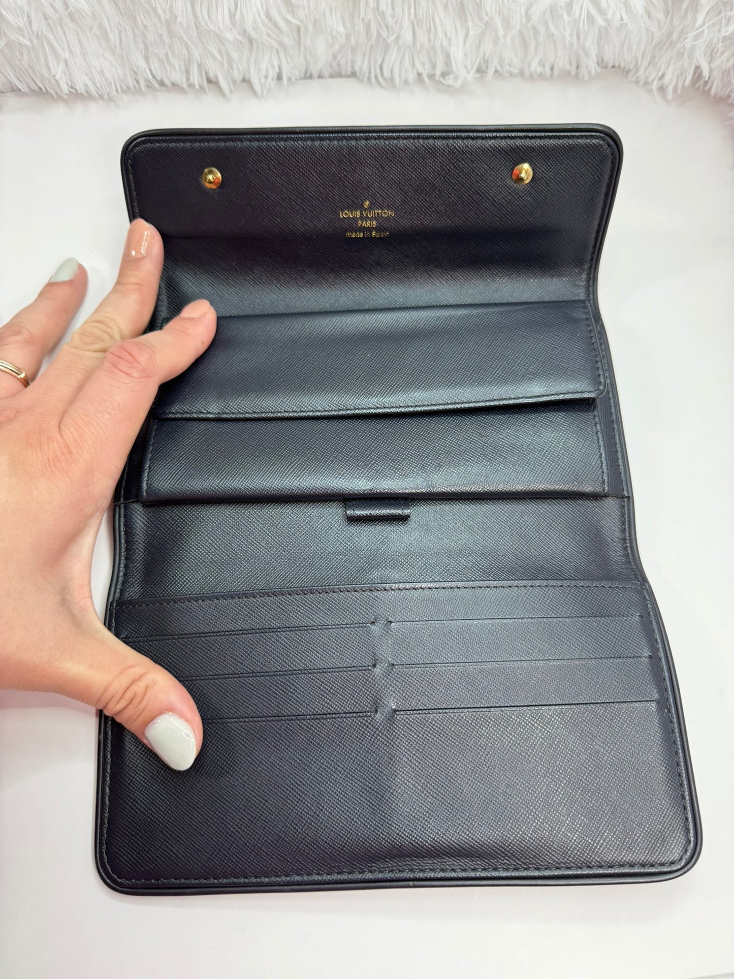 LOUIS VUITTON Navy Monogram Mini Lin International Wallet