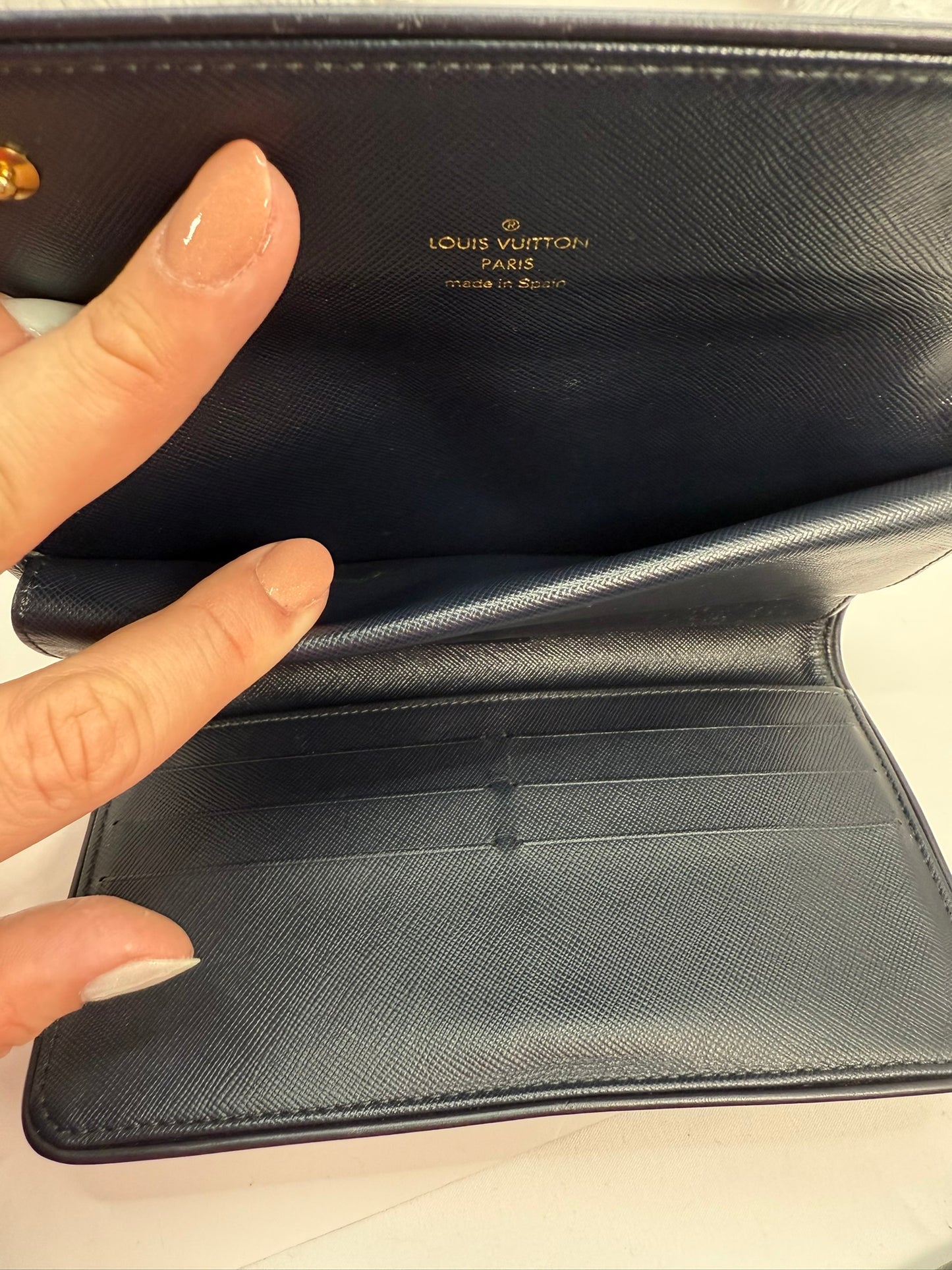 LOUIS VUITTON Navy Monogram Mini Lin International Wallet