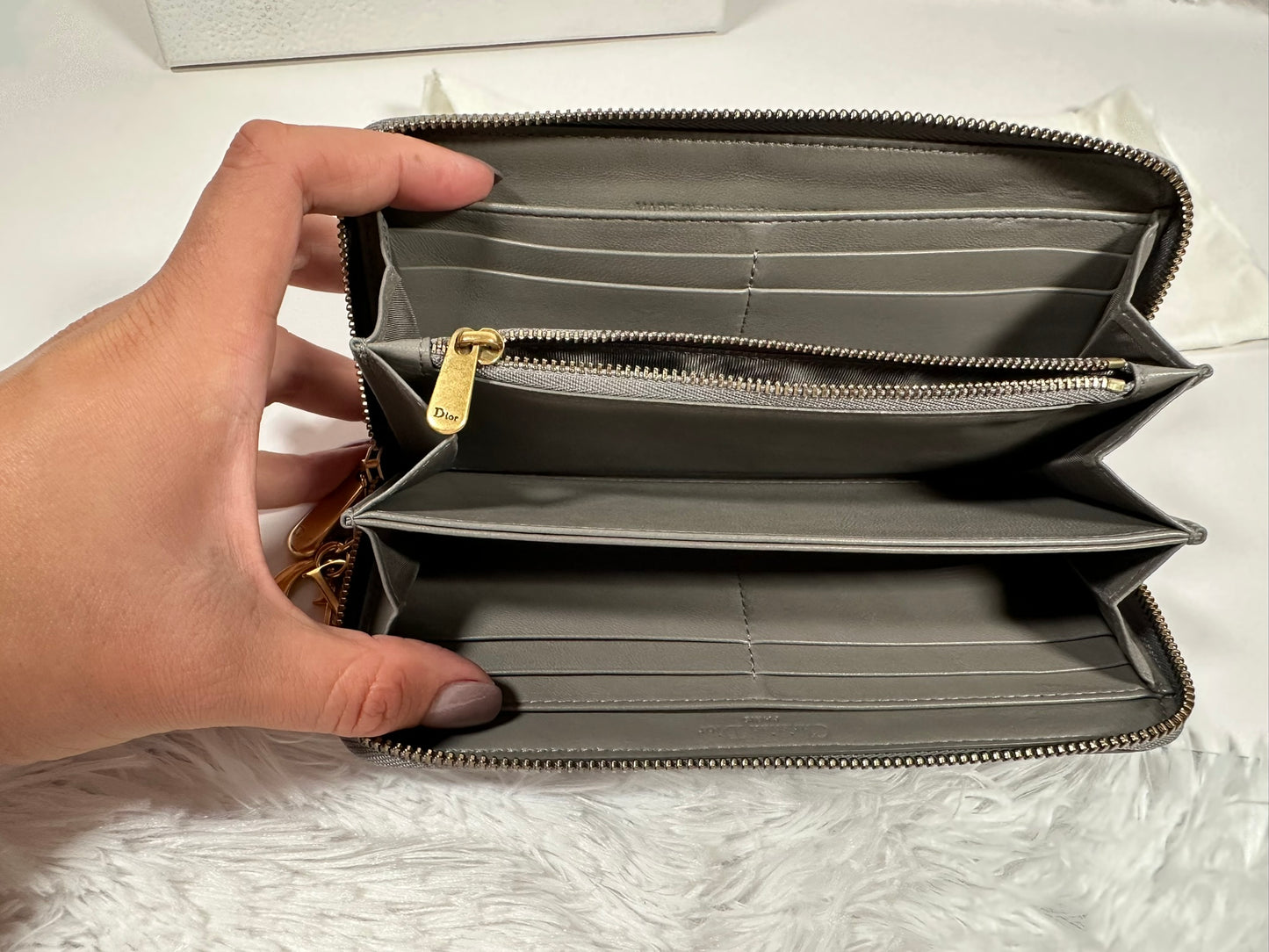 DIOR Gray Long Zippy Wallet