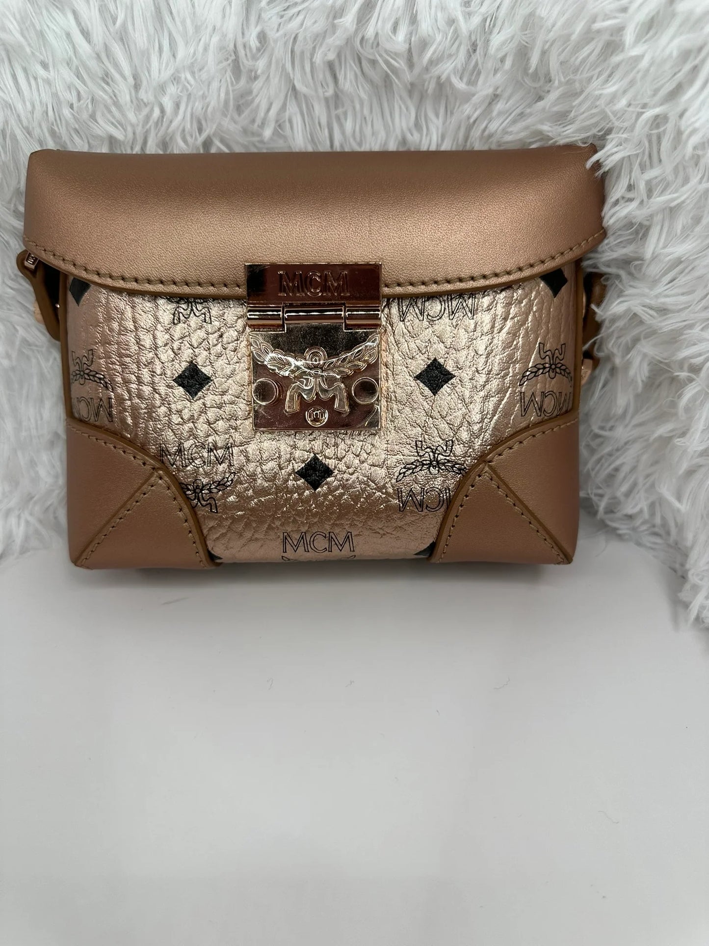 MCM Berln Gold Visetos Canvas Mini Crossbody