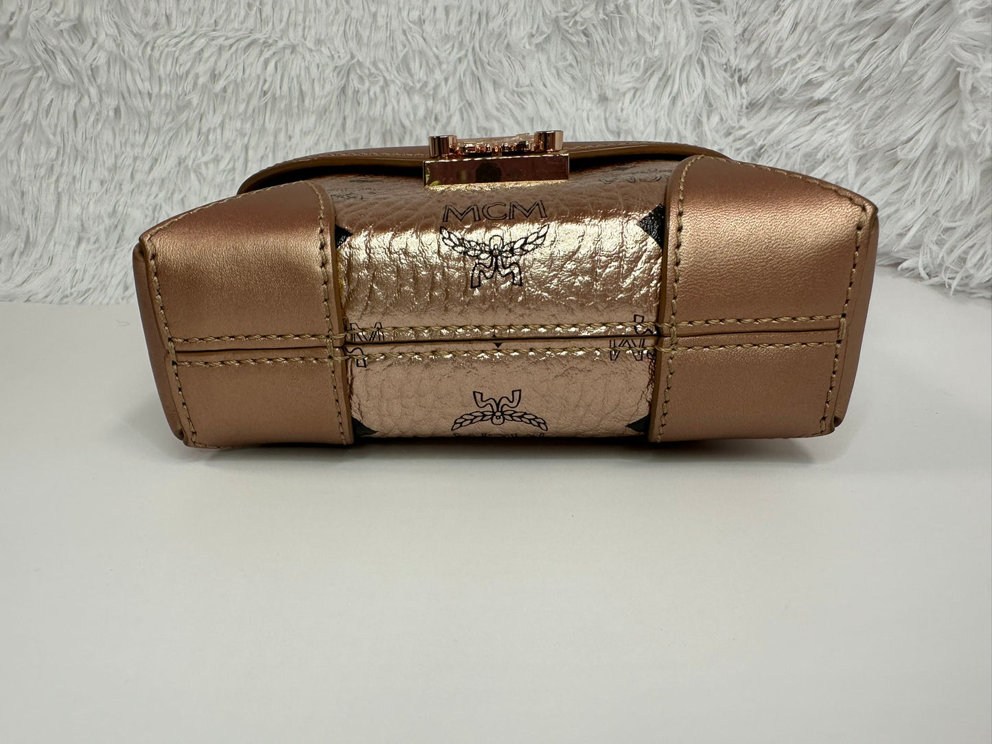 MCM Berln Gold Visetos Canvas Mini Crossbody