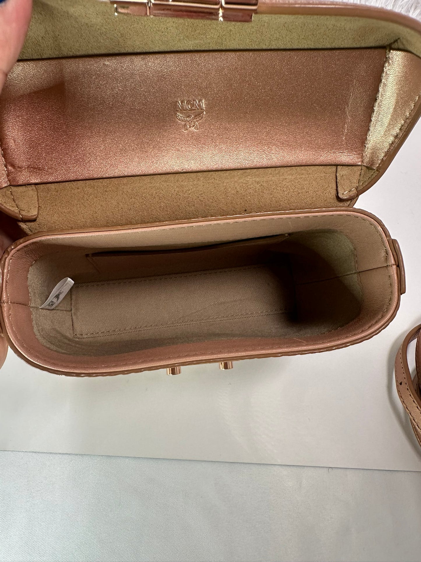 MCM Berln Gold Visetos Canvas Mini Crossbody