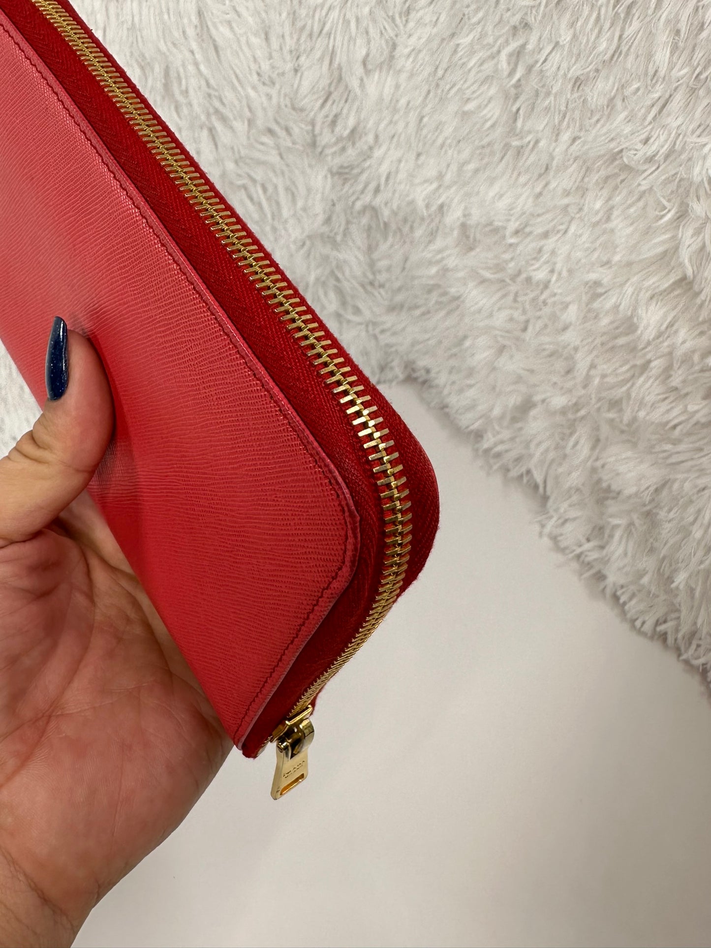 PRADA Pink- Red Long Zip Wallet