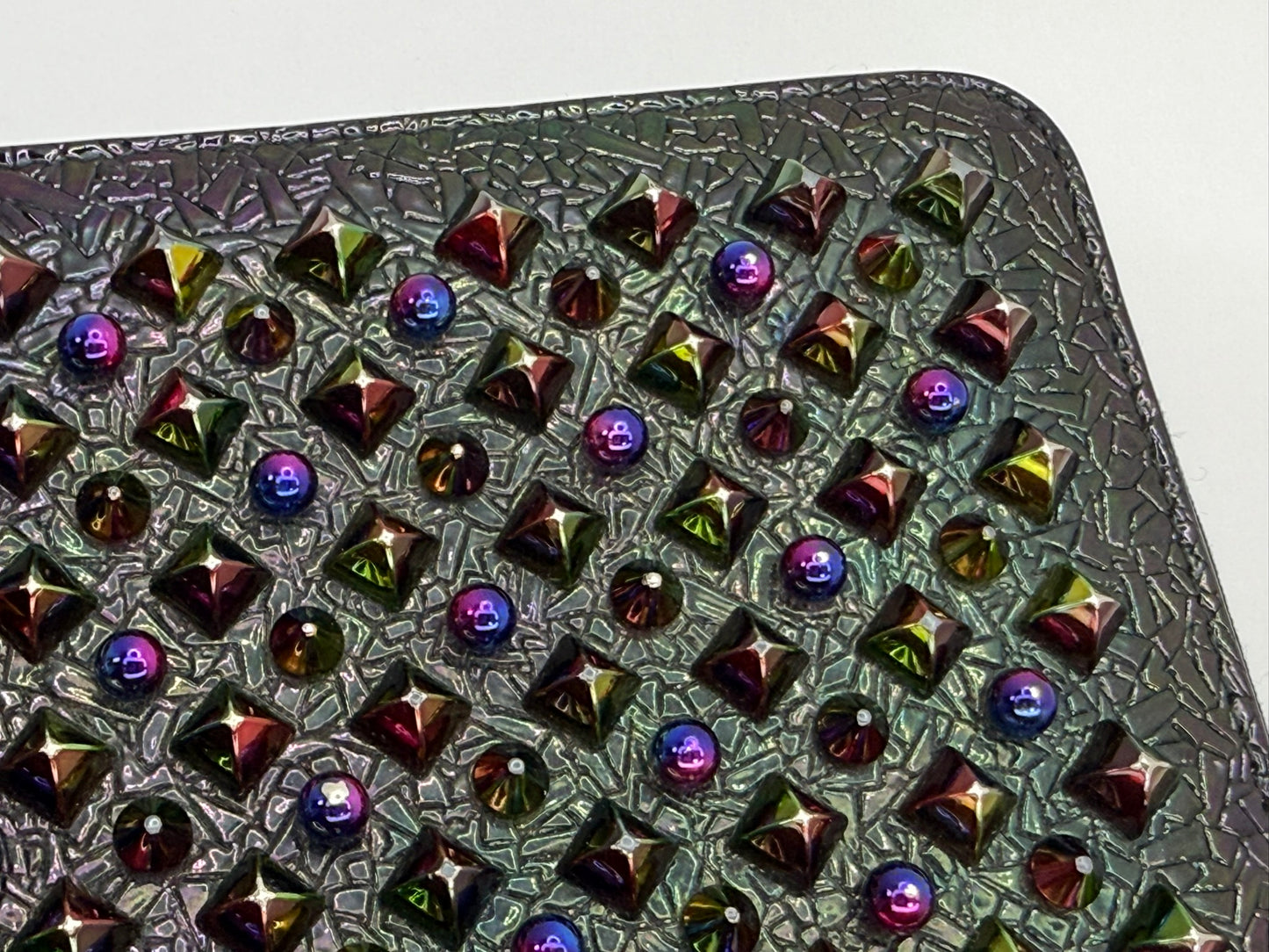 CHRISTIAN LOUBOUTIN Black Leather Multicolor Spikes Round Zip Wallet