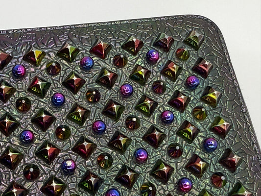 CHRISTIAN LOUBOUTIN Black Leather Multicolor Spikes Round Zip Wallet