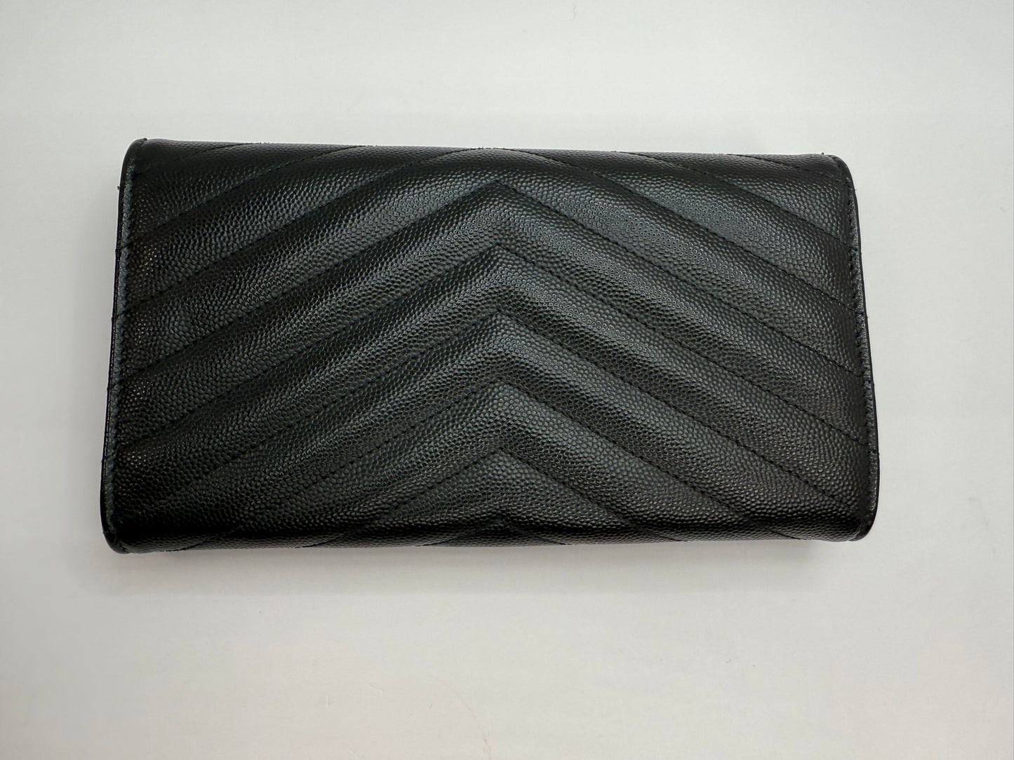 SAINT LAURENT Grain De Poudre Matelasse Chevron Monogram Flap Wallet Black