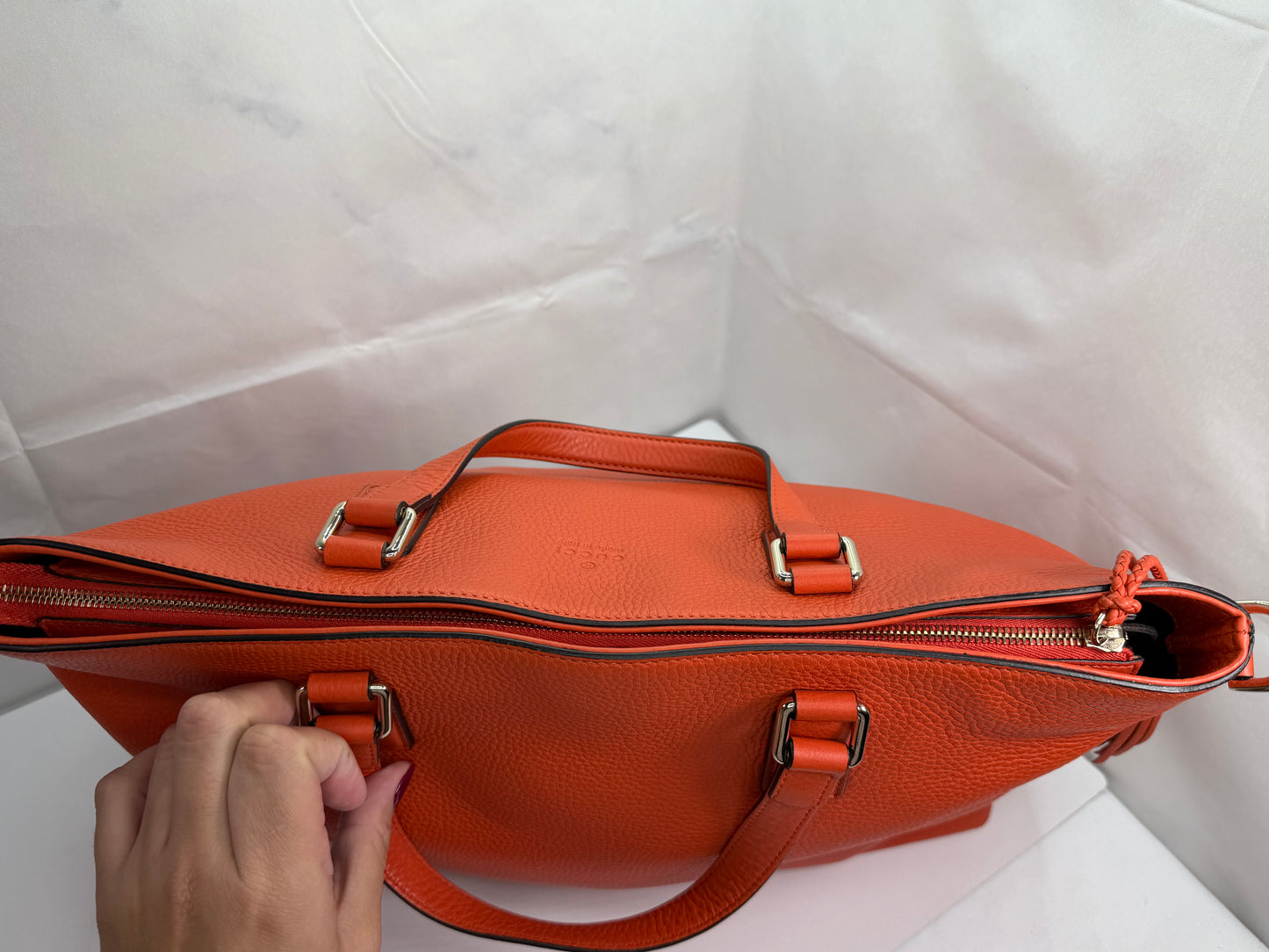 GUCCI Dark Orange Pebbled Leather Bamboo Tassel Tote