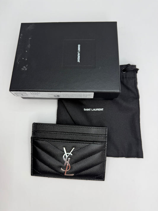 SAINT LAURENT Grain De Poudre Matelasse Chevron Monogram Credit Card Case