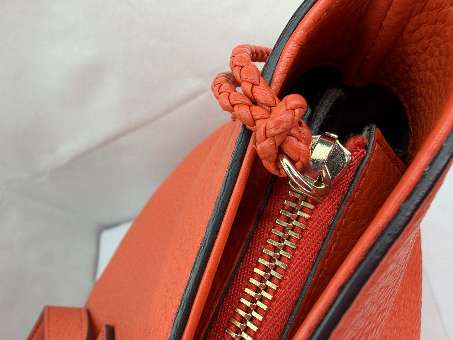 GUCCI Dark Orange Pebbled Leather Bamboo Tassel Tote
