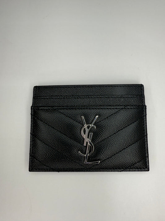 SAINT LAURENT Grain De Poudre Matelasse Chevron Monogram Credit Card Case